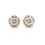 Diamond cluster and yellow gold stud earrings