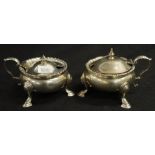 Near Pair Victorian sterling silver mustard pots