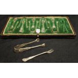 Cased Victorian set sterling silver oyster forks