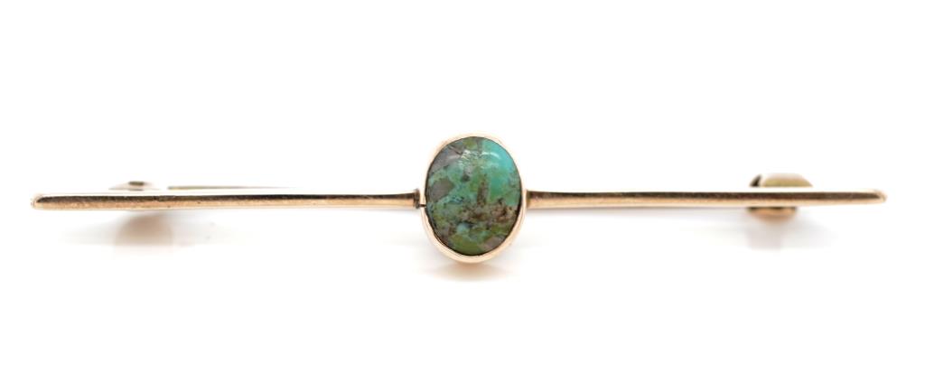 Antique turquoise and 9ct rose gold bar brooch