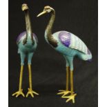 Pair Chinese cloisonne standing stork figures