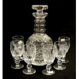 Six Waterford crystal liquor glasses & a decanter