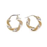 Two tone 10ct gold twist hoop earrings