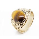 Tiger's eye set metal hinged bangle