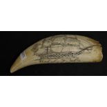 Replica whale tooth scrimshaw