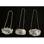 Three sterling silver decanter labels