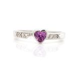 Created pink sapphire and 9ct white gold ring