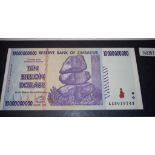 Zimbabwe ten billion dollars banknote