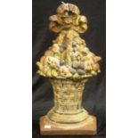 Large antique cast iron flower basket doorstop