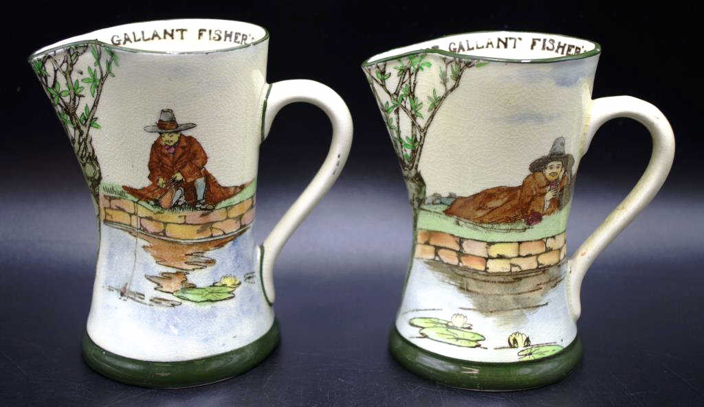 Pair Royal Doulton Gallant Fisher jugs