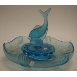 Art Deco blue depression glass float bowl