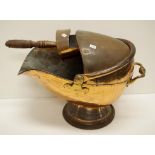 Copper coal scuttle & shovel