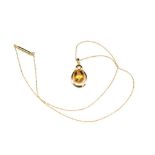 14ct gold, citrine and diamond pendant