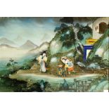 Chinese framed reverse painted scene