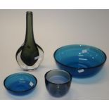 Four Orrefors coloured glass items