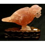 Chinese carved rose quartz bird figure