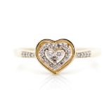 Pave diamond set 9ct yellow gold heart ring