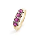 Ruby and diamond set 9ct yellow gold ring