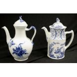 Two blue and white coffee pots