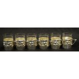 Set six tea glasses with silver plate holders