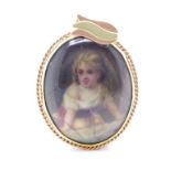 Antique portrait miniature and gold pendant