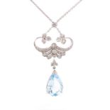 Edwardian style aquamarine and diamond pendant