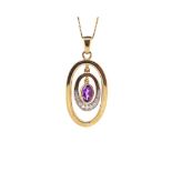 Amethyst and diamond set 9ct yellow gold pendant