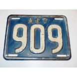 Canberra ACT vintage car number plate # 909