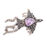 Tribal amethyst and silver brooch