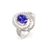 Tanzanite and diamond set 18ct white gold ring