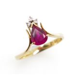 Ruby and diamond set 14ct yellow gold ring