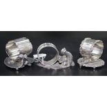 Collection three figural silver plate napkin rings