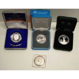 Four Australian $5 proof/UNC silver coins