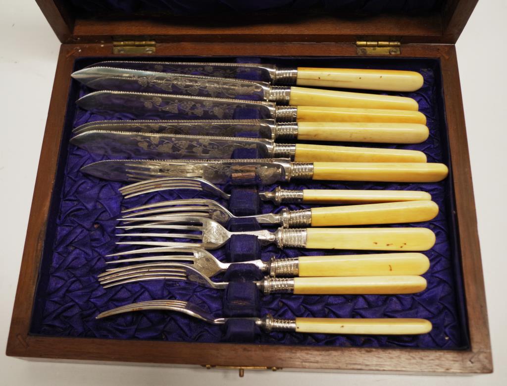 Edwardian cased set fruit knives and forks - Image 2 of 2