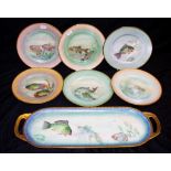 Six Limoges handpainted fish plates