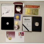 Eight assorted coins, medallions & banknote