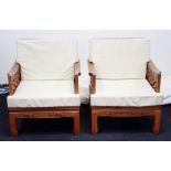 Pair Chinese carved hardwood arm chairs