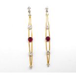 Ruby & diamond set two tone gold earrings