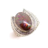 Matrix boulder opal and rose gold ring