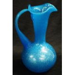 Ewer form blue glass vase