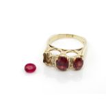 Garnet, diamond and 9ct yellow gold ring