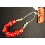 Chinese silver and coral tribal necklace