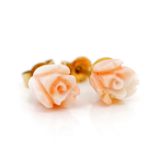 Carved coral and 9ct yellow gold stud earrings