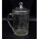 19th C. German glass lidded tankard