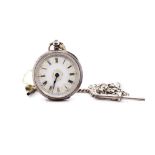Ladies swiss silver fob watch and chain