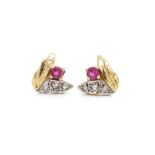 Ruby and diamond set 9ct yellow gold stud earrings