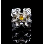 Golden sapphire and 18ct white gold floral ring