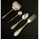 Four various silver tableware pieces