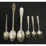 Quantity six various Continental silver spoons