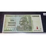 Zimbabwe 10 trillion dollars bank note